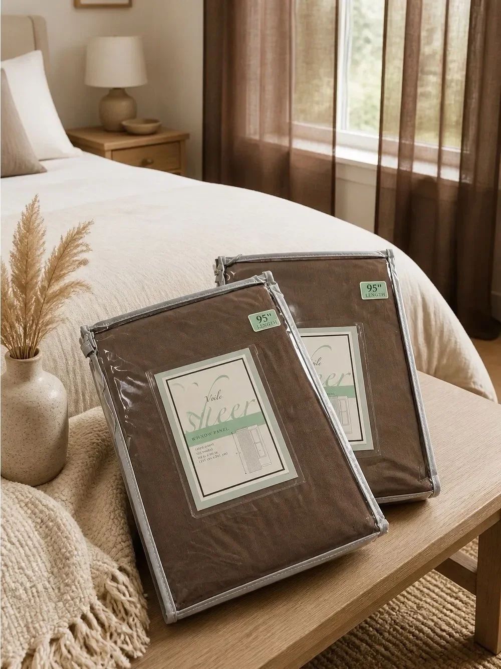 Brown Voile Sheer Window Panels (2) in Chocolate